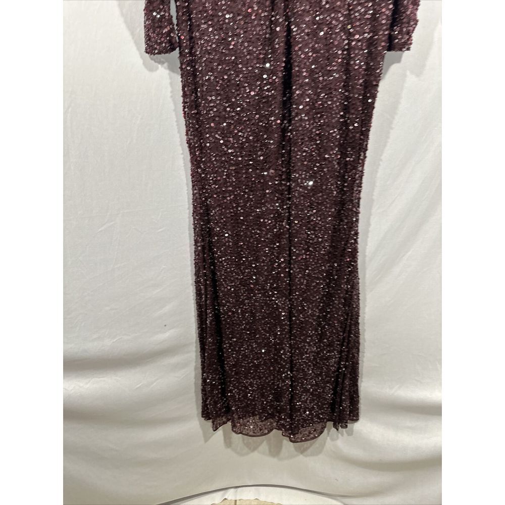 NWT Mac Duggal [ 10 ] V Neck Puff Shoulder Sequined Surplice Gown Mahogany J250‎ - Picture 15 of 15
